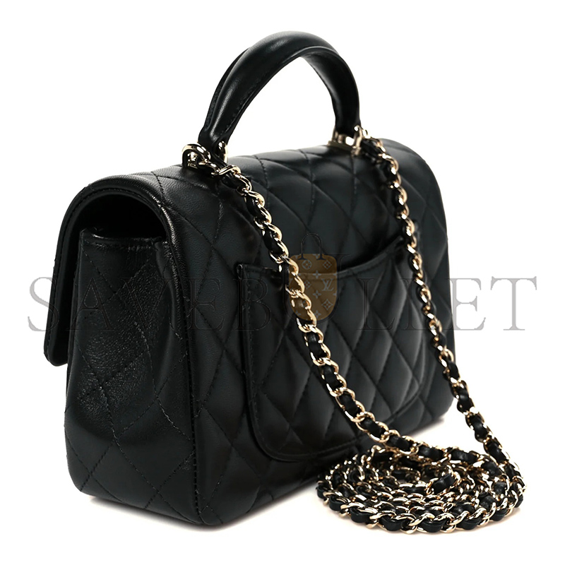 CHANEL LAMBSKIN QUILTED MINI TOP HANDLE RECTANGULAR FLAP BLACK AS2431 (20*12*6cm)